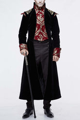 Manteau Long Homme Broderie Jacquard Gothique Col Montant